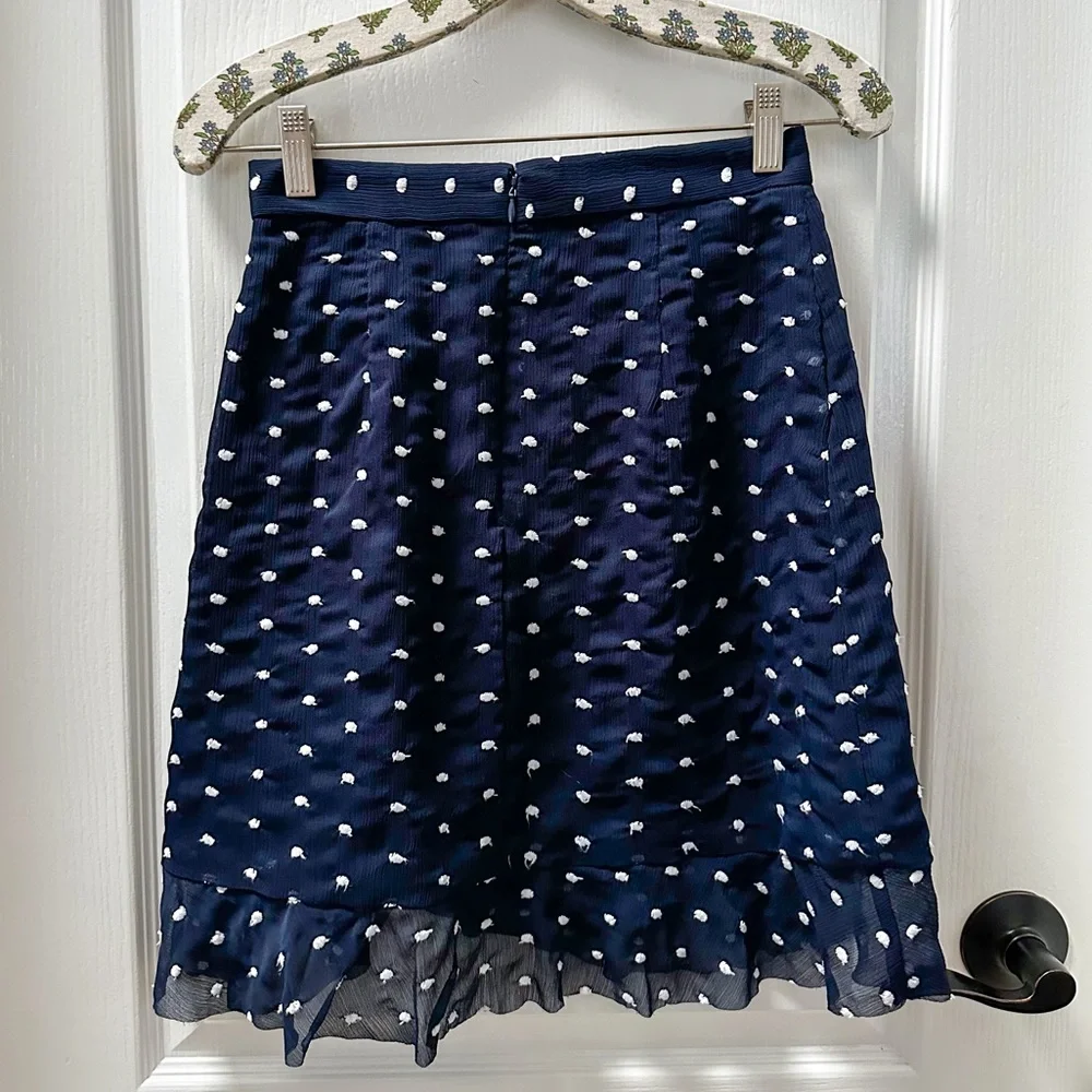 Anthropologie Hutch Navy and White Polka Dot Chiffon Ruffle Mini Skirt 0 Petite - Picture 3 of 4